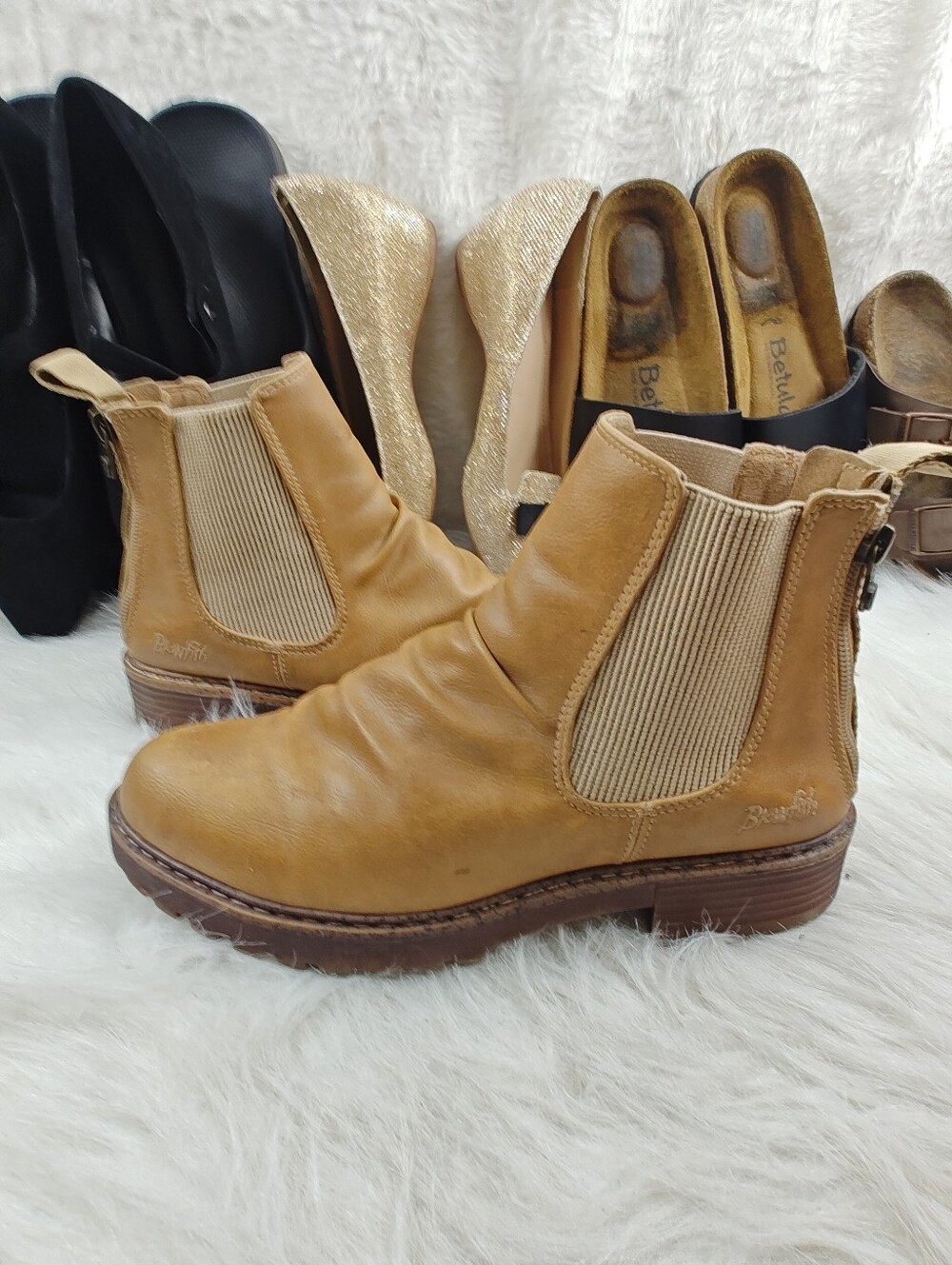 Blowfish Malibu Chillin Chelsea Boots Tan Purple Vegan Leather Dual Zip Women 8 - Picture 6 of 10
